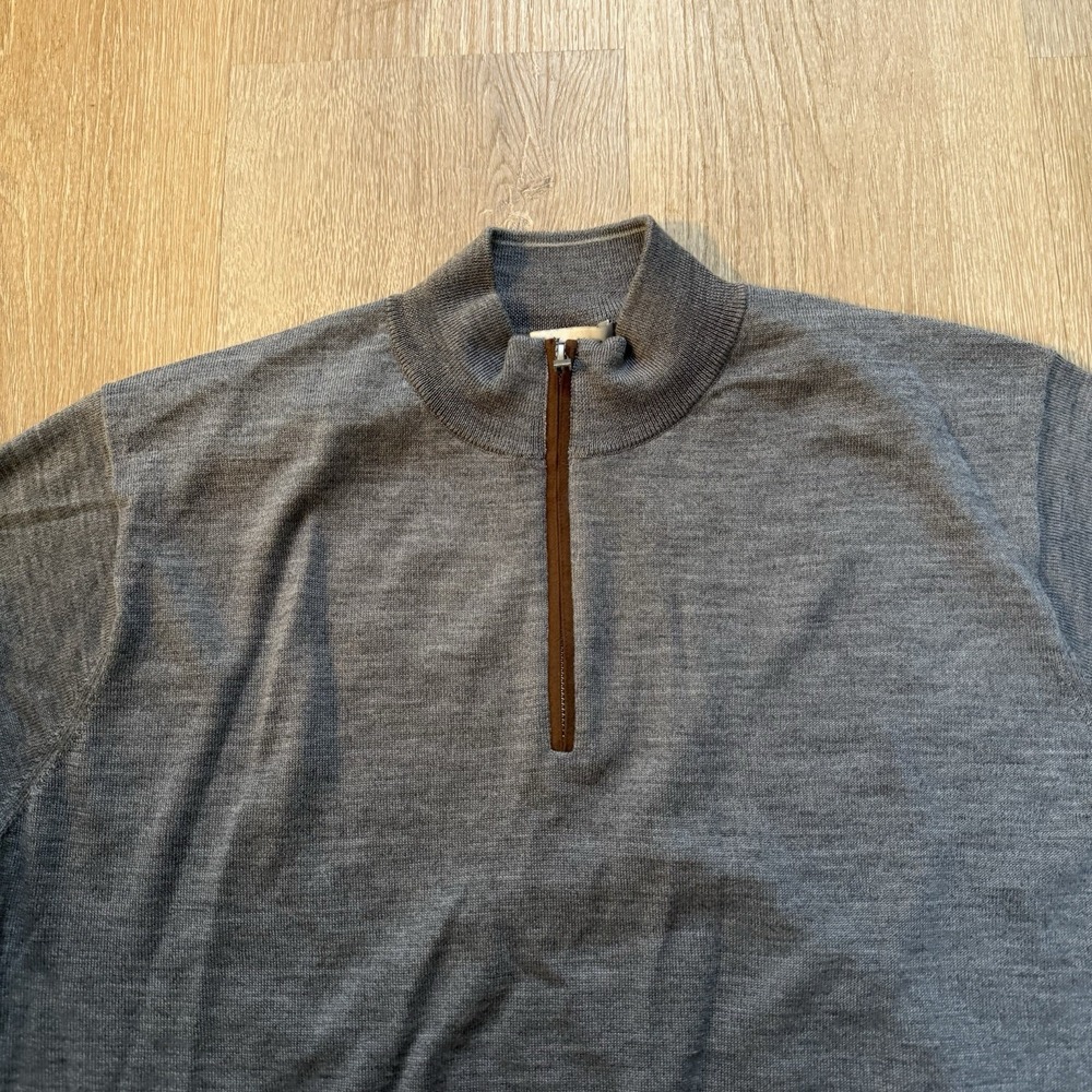 Peter Millar Sweater Mens XL Gray Merino Wool Quarter Zip Mock Neck Pullover - Picture 5 of 8